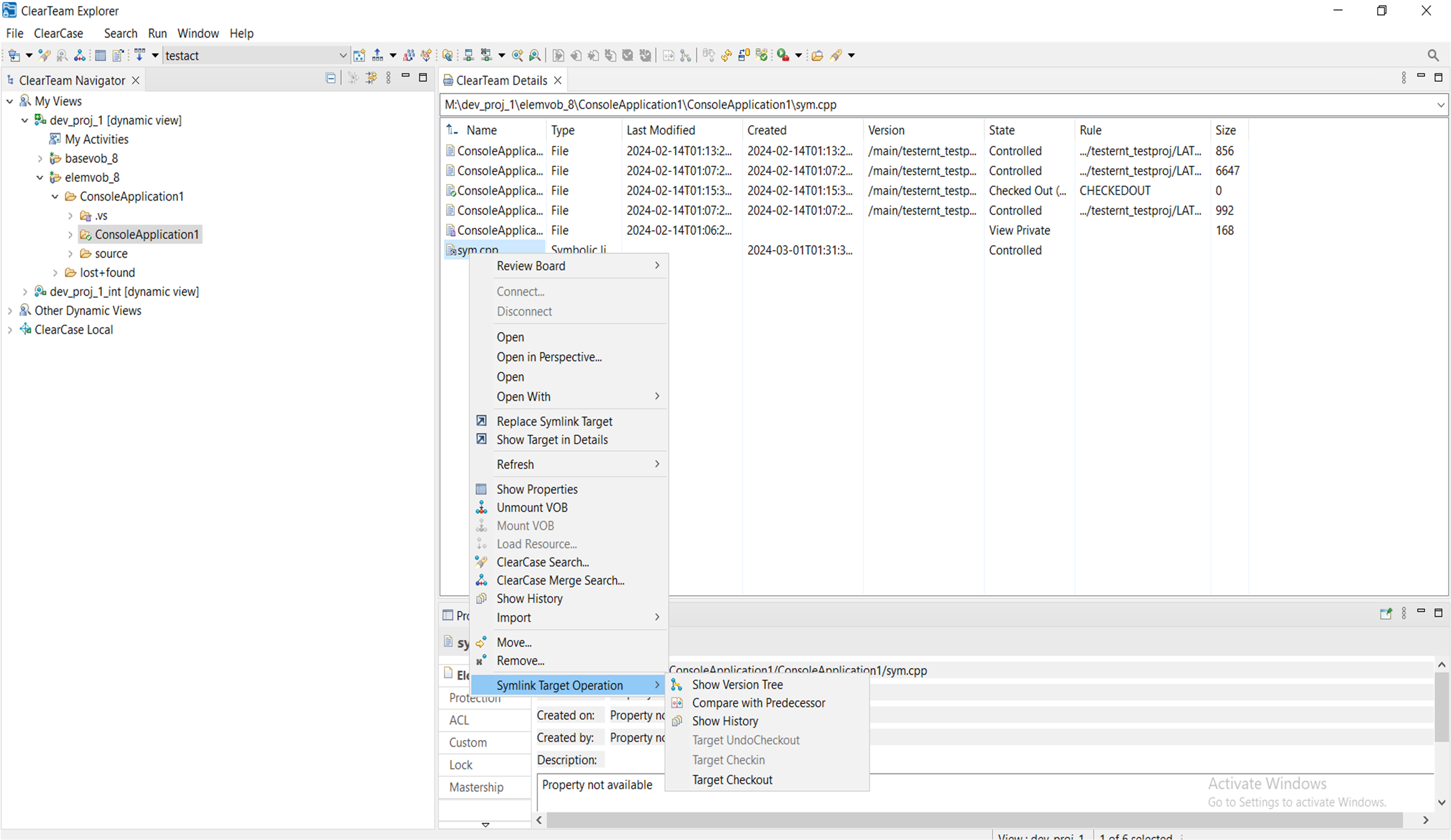 CTE Symbolic Link Target Operation Menu
