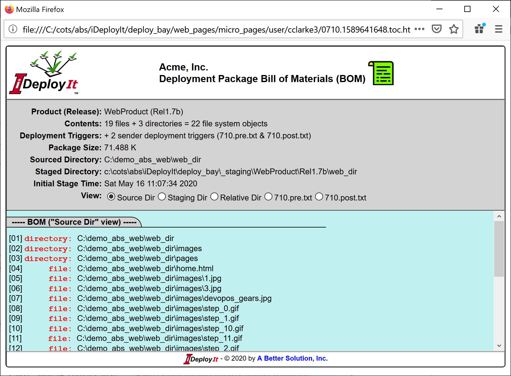 Open a LIVE iDeployIt Bill-of-Materials Window