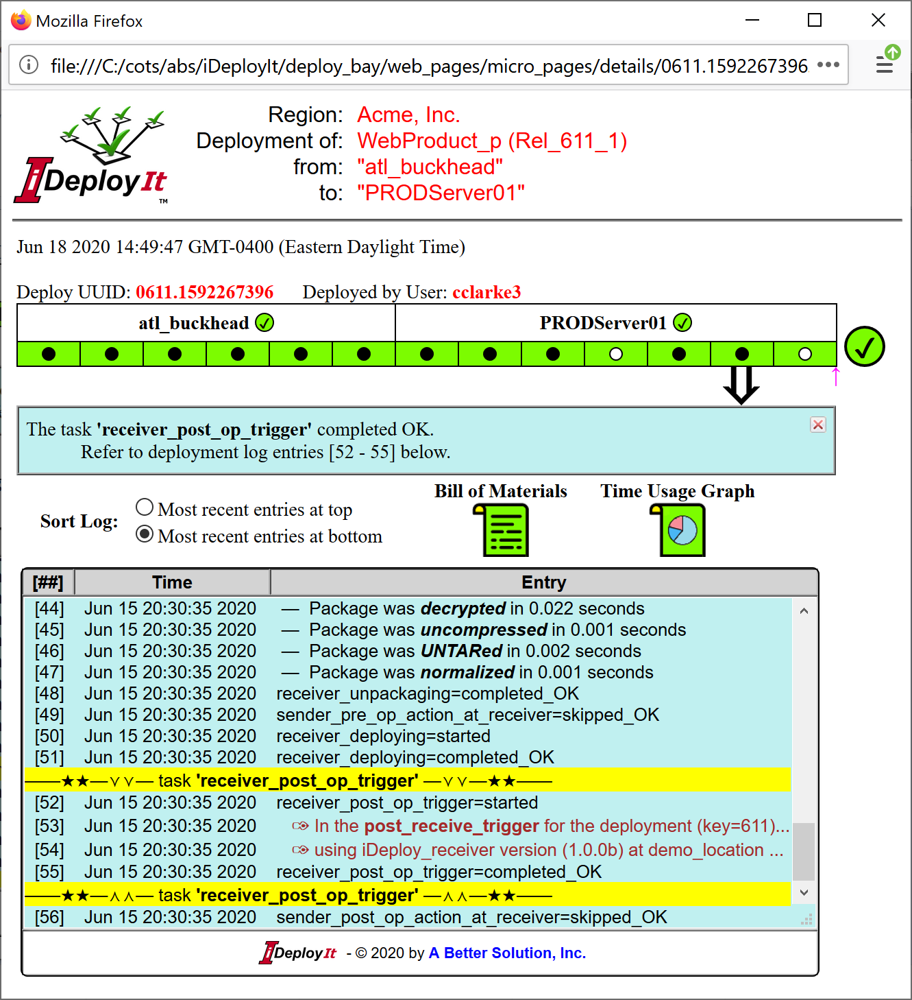 Open a LIVE iDeployIt Deployment Details Dialog