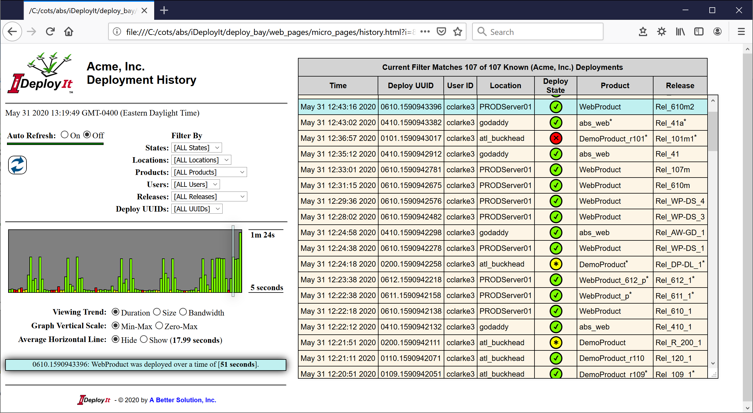 iDeployIt History Window - click to enlarge iDeployIt History Window